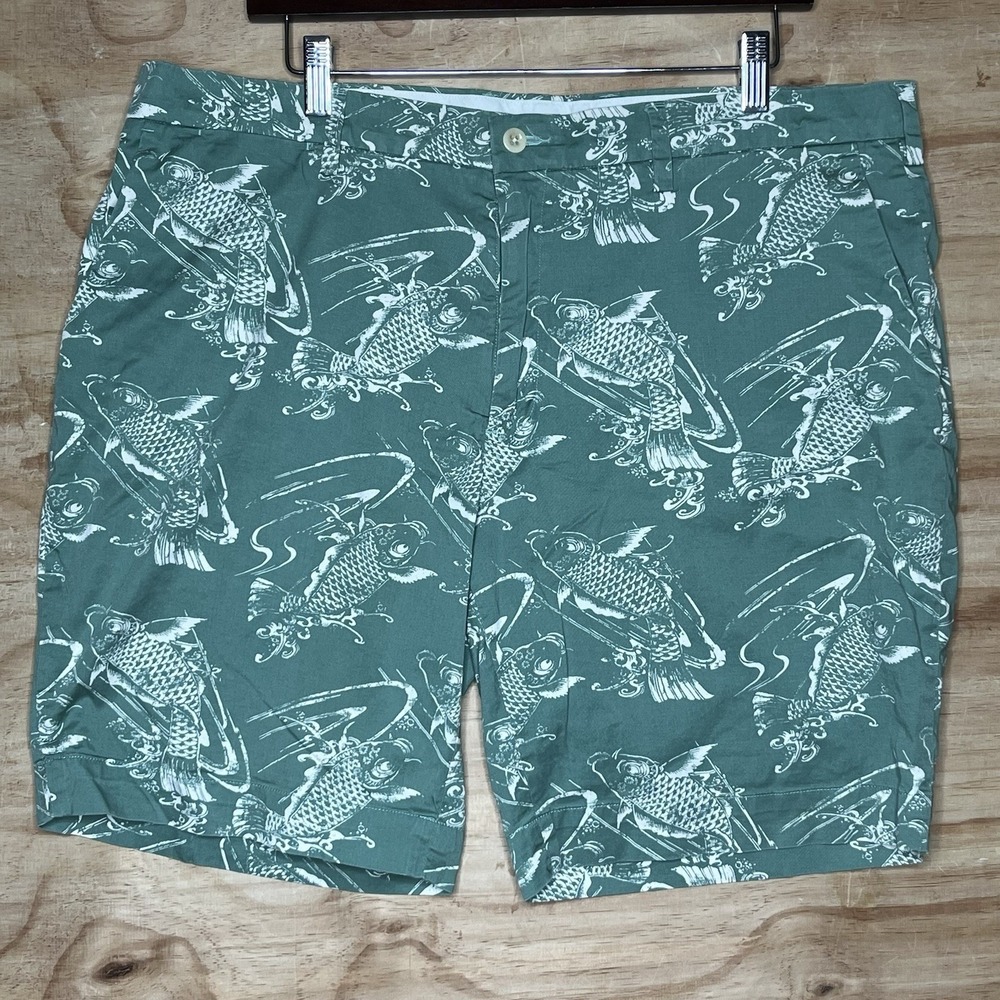 Polo Ralph Lauren Mens Green Koi Fish Print Stretch Classic Fit Shorts Size 38